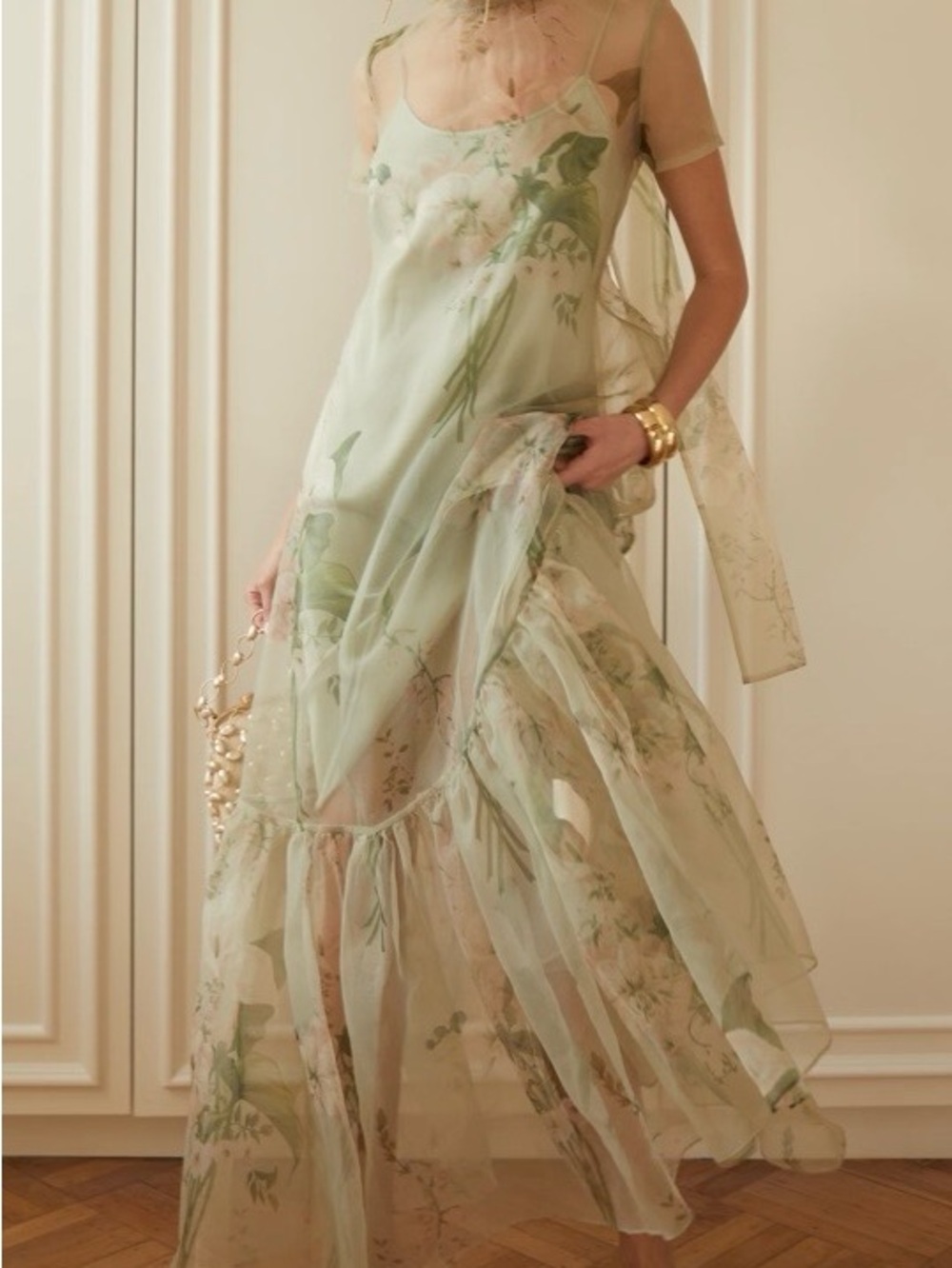 Few Moda Melody sage green Caara floral Chiffon Maxi Dress
